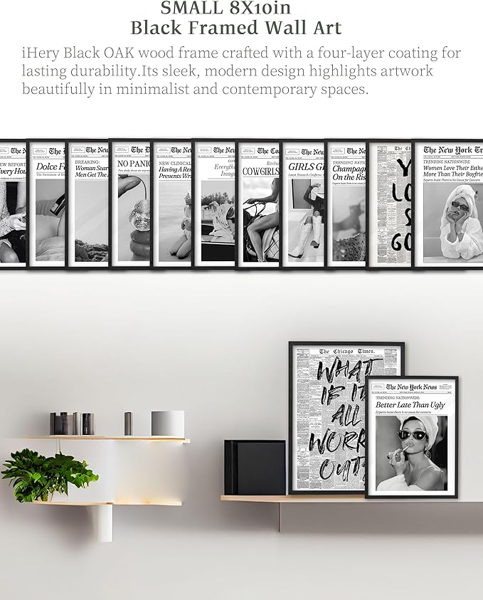 iHery Premium Small Natural Black OAK Wood 8x00in Trendy Framed Wall Art, Retro Woman Searches For Where Men Get The Audacity Canvas Wall Decor For Girly Dorm Bedroom Living Room 1Pack