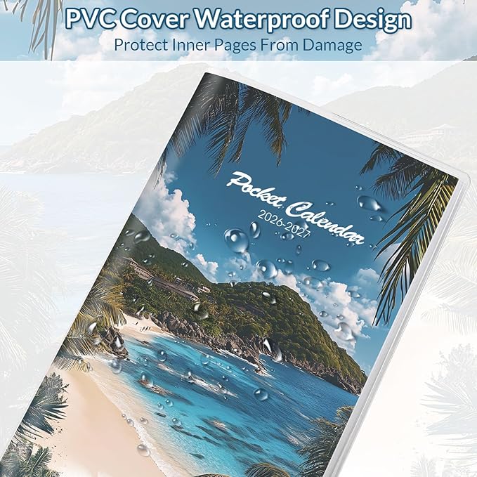 Pocket Calendar 2026-2027, Small Monthly Planner 2025-2027 - 3.7" x 6.7" - Runs from January 2026 Until December 2027, Pocket Calendar 2026 with Beach Cover for Planning