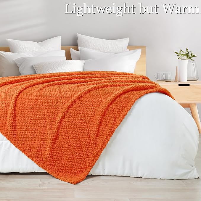Whale Flotilla Fuzzy Fleece Throw Blanket for Couch, Bed, Soft Fluffy Jacquard Waffle Blankets for All Season, Lightweight and Warm, 50x60 Inch, Burnt Orange