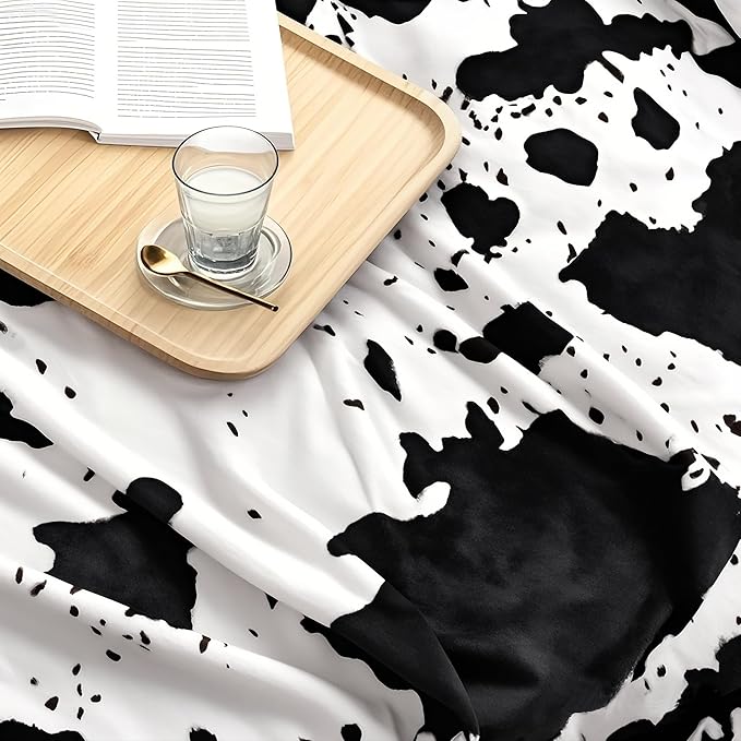 Cow Print Blanket, Ultra Soft Cozy Throw for Couch Bed and Travel, Cow Decor Throw Blankets for All Seasons 50"x60" (Black)