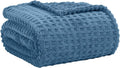 Soft Cozy Fuzzy Fleece Throw Blanket, Waffle Slate Blue, 50x60 Inches – Lightweight, Fluffy, and Warm 3D Jacquard All-Season Blanket for Couch, Bed, Sofa, Home Decor, Camping, and Travel