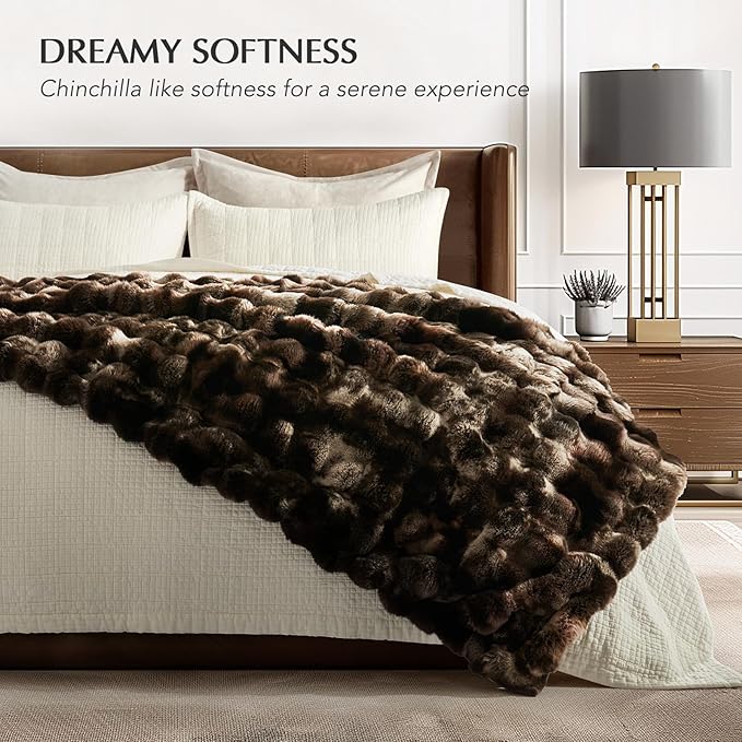 EverGrace Ultra Soft Luxury Fluffy Faux Rabbit Fur Throw Blanket, Thick Warm Bubble Throw for Bed, Cozy Plush Reversible Blankets for Couch, Chair, Sofa, Mocha Brown, 50x60 Inches