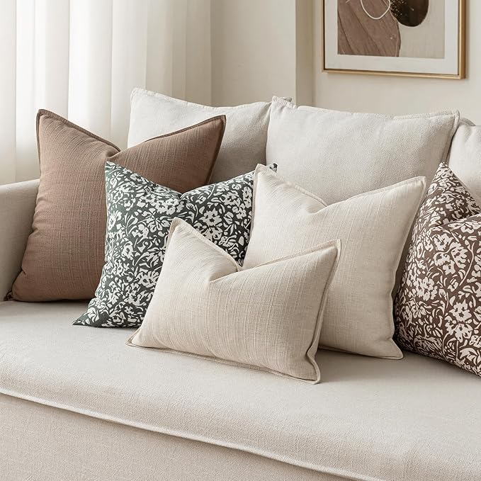 MIULEE Pack of 2 Thick Textured Couch Throw Pillow Covers, Natural Linen Decorative Pillow Covers 20x20, Neutral Cushion Cases for Sofa Bed Living Room Modern Farmhouse Home Decor, No Filling