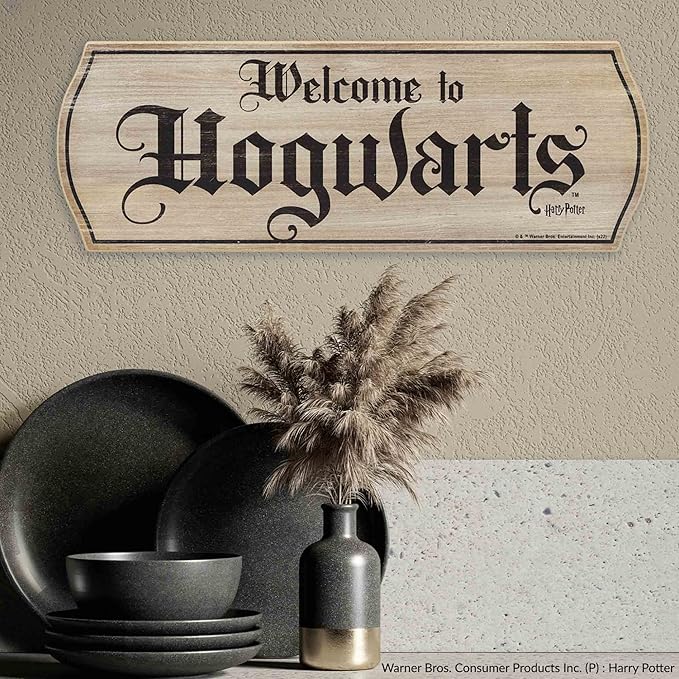 Harry Potter Welcome to Hogwarts Banner Wood Wall Decor - Vintage Hogwarts Sign for Movie Room or Bedroom