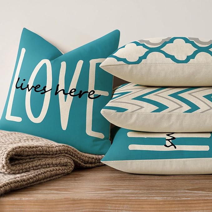 YCOLL Farmhouse Pillow Covers 20x20 Set of 4 Throw Pillow Covers Rustic Linen Decorative Pillows Square Cushion Covers for Couch Sofa Bedroom Home Decor
