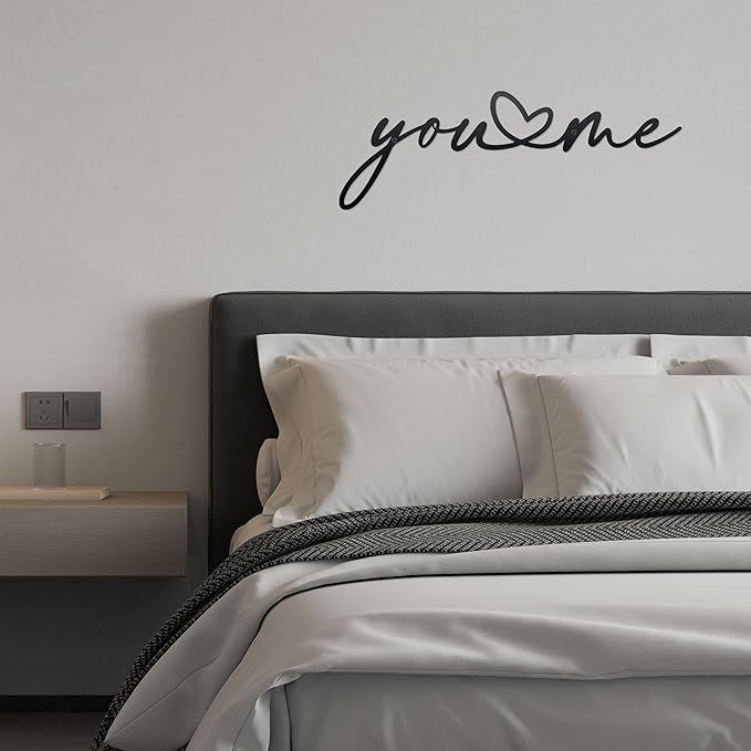 You and Me Sign Metal Wall Decor Love Heart Shaped Decor You and Me Metal Wall Decor Hanging for Living Room Bedroom House Decoration for Housewarming Wedding Anniversary Valentine Gift