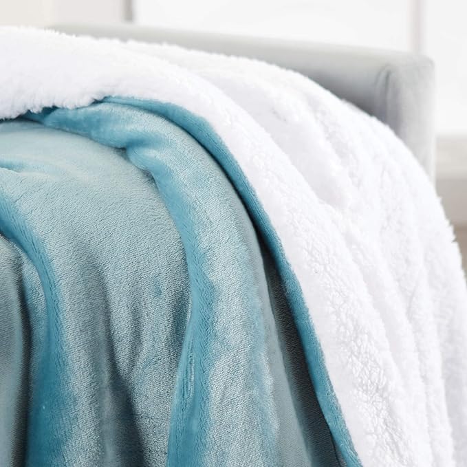 Genteele Sherpa Throw Blanket Super Soft Reversible Ultra Luxurious Plush Blanket, 60 x 80 inches, Tourmaline Blue/White