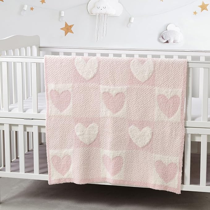 CREVENT 2Pcs 30''X40'' Cute Cozy Fluffy Warm Baby Blankets for Infants Toddlers' Bedding Crib Cot Stroller - Grey Cloud + Knit Pink Heart