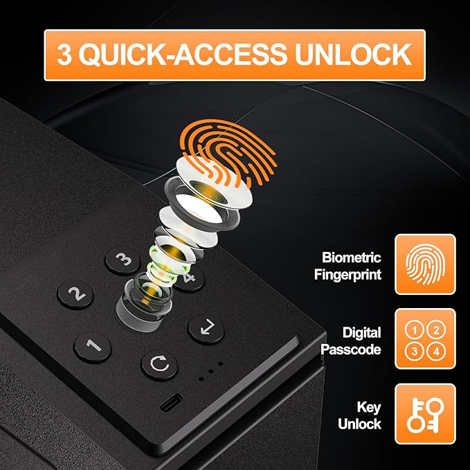 Gun Safe For Handgun, Biometric Slider Bedside Handgun Safe, Pistol Lock Case for Nightstand,Sliding Door Hand Gun Safe for Pistol -with 3 Quick Access Fingerprint, PIN Code, KEY