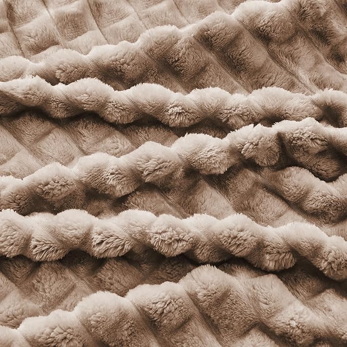 FY FIBER HOUSE Bed Blanket for Couch Soft Warm Fuzzy Queen Size Blankets for Sofa All Season Use, 90x90 Inches, Camel