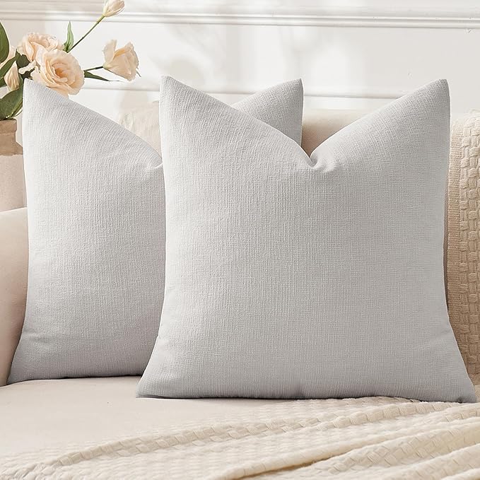 MIULEE Light Grey Couch Pillow Covers 20x20 Inch, Set of 2 Soft Chenille Decorative Square Throw Pillow Covers Farmhouse for Sofa Living Room Bed