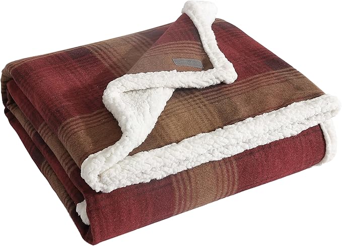 Eddie Bauer - Blanket, Super Soft Reversible Sherpa & Brushed Fleece Bedding, Ideal Throw Blankets for Couch, Plaid Home Design (Nordic Raisin)