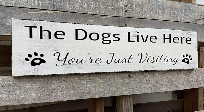 Dog Lover Gift, The Dog Lives Here Sign, Pet Owner Dogs Decor Rustic Pet Hanging Doggy Art Quote (Dogs Live here) 4x16 Inch