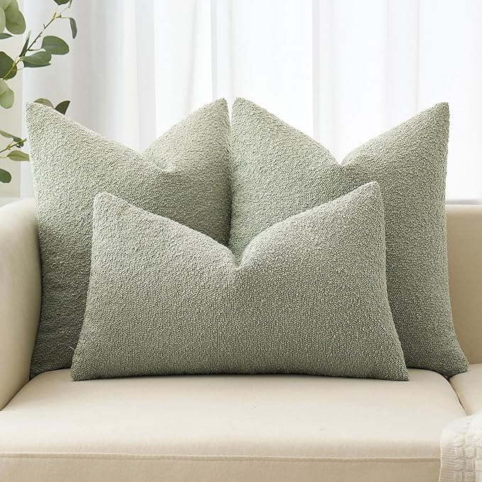 MIULEE Textured Boucle Throw Pillow Cover Sage Green Accent Solid Eruo Sham Pillow Case Decorative Soft Pack of 1 Couch Cushion Chair Sofa Bedroom Livingroom Home Decor,24x24 Inch