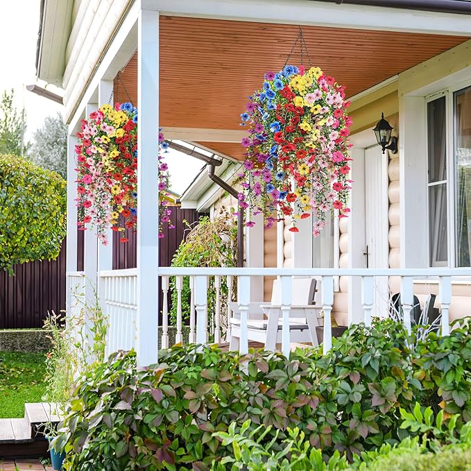 Artificial Flowers for Outdoors Spring Decor, 6 Bundles UV Resistant Realistic Fuax Silk Hanging Flowers, Fake Plants for Planter Indoor Outside Garden Porch Patio Balcony Yard Farmhouse
