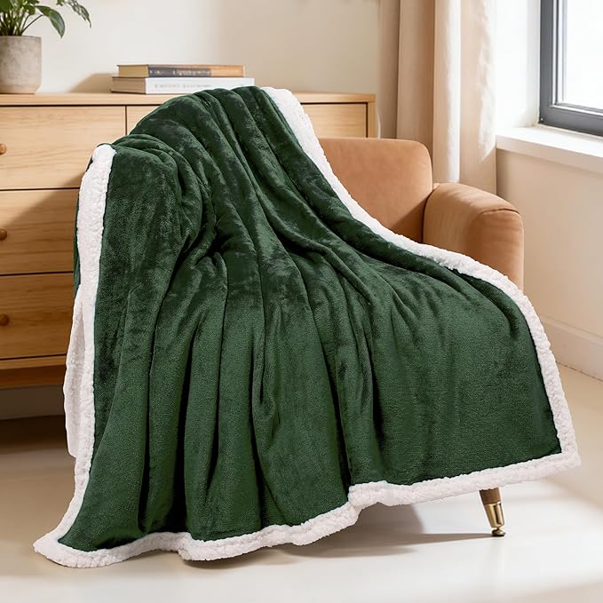 BEAUTEX Sherpa Fleece Throw Blankets, Soft Fluffy Flannel Plush Blanket and Throw, Fuzzy Cozy Green Cuddle Blankets for Couch Bed Sofa Adults (50" x 60", SageGreen)