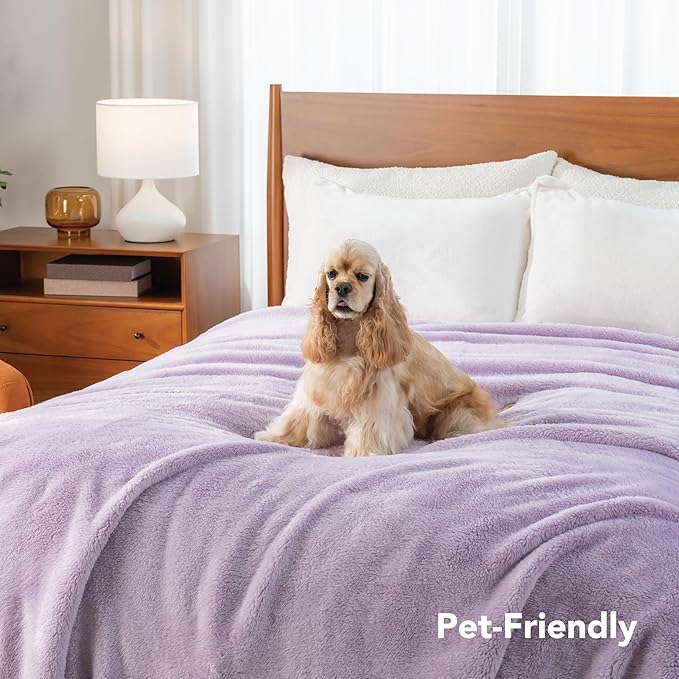 Berkshire Blanket Classic Extra-Fluffy™ Plush Blanket Twin Size, Soft Fuzzy Fluffy Long Hair Blanket for Couch Sofa Bed, Pastel Lilac Purple, 60x92 Inches