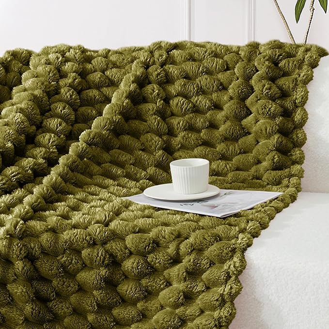 Whale Flotilla Throw Blanket for Couch with Jacquard Pattern, Fuzzy Soft Cozy Exquisite Blankets for All Season, Warm and Fluffy, 50x60 Inch, Olive
