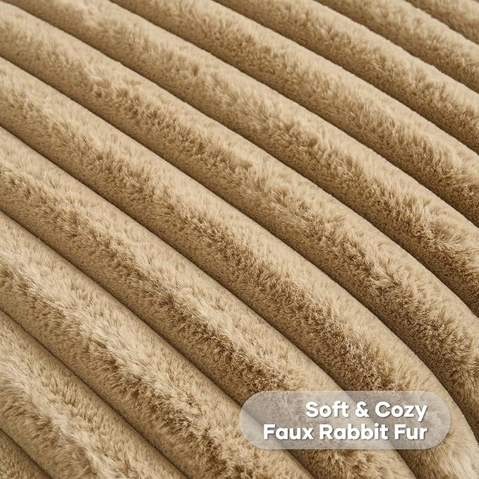 FUTEI Camel Decorative Throw Pillow Covers Set of 2, 28x28 Inch Soft Fluffy Faux Fur Plush Striped Euro Pillow Shams, Modern Home Decor for Couch Bed Living Room