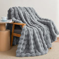Faux Rabbit Fur Throw Blanket for Couch(60x80 inches), Soft Fluffy Thick Bubble Blanket for Bed Sofa Living Room, Warm Plush Cozy Blanket, Gray