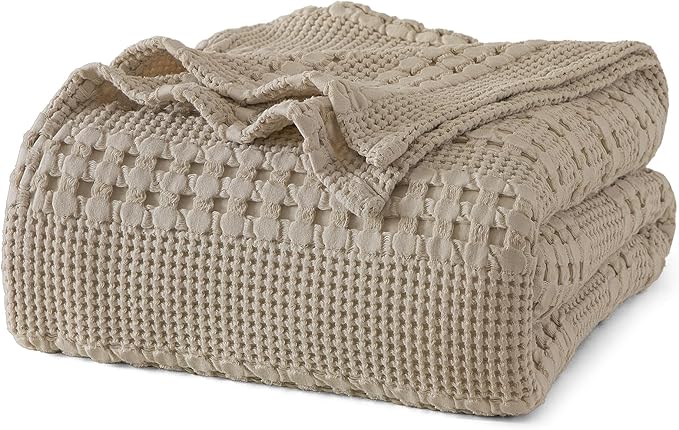 PHF 100% Cotton Waffle Weave Blanket King Size for Bed, Soft Lightweight & Breathable for Spring and Summer, All-Season Comfort, Luxury Aesthetic Blanket for Home Decor, 108"x90", Taupe