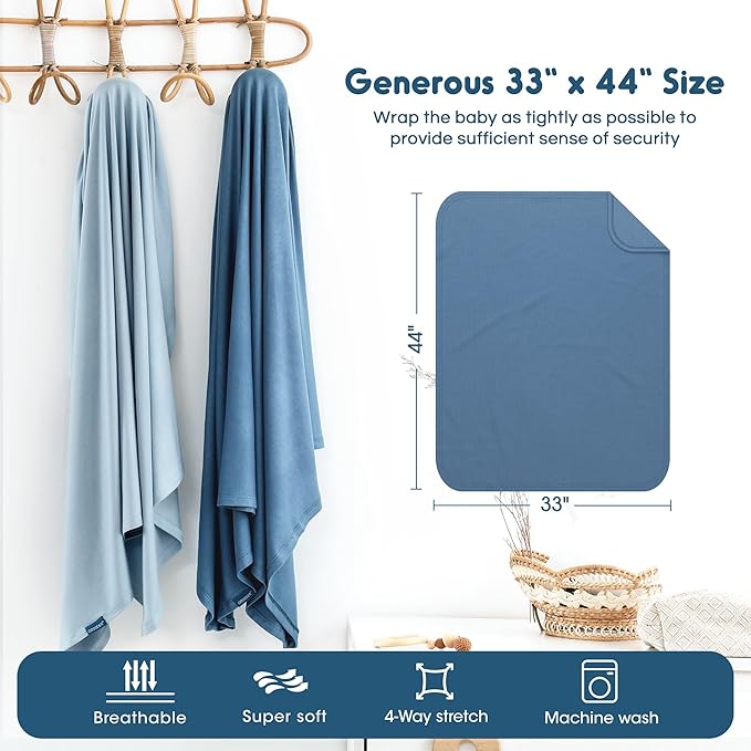 GRSSDER 2 Pack Newborn Swaddle Blanket, Ultra Soft Stretchy Jersey Knit Extra Large Size 33 x 44 Receiving Blankets for Easy Swaddling Baby Snug and Cozy