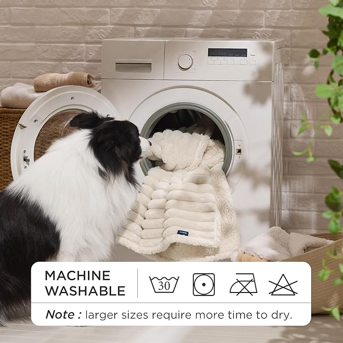 Bedsure ComfyFleece™ Waterproof Blanket for Bed - Soft Plush Dog Blankets for Large Dogs Corduroy Fleece Washable, Cozy Calming Reversible Furniture Protection for Pet Cat,86"x108", King, Cream