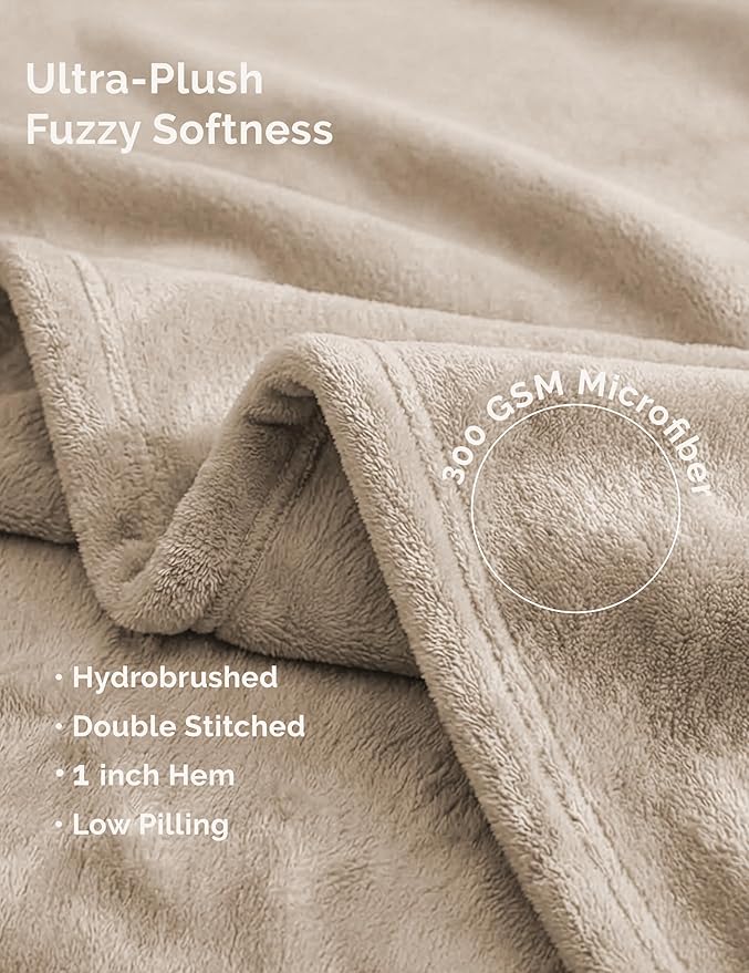 Casa Platino Fleece Throw Blankets – 300 GSM Beige – Soft Cozy Warm Holiday Throws for Winter, Fuzzy Plush Elegant Gifts for Kids, Men & Women - Ideal for Sofa, Chair or Bed - 50x60 Inch