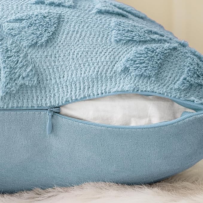 MIULEE Blue Bow Pillow Covers Coquette Room Decor Aesthetic Set of 2 Spring Decorative Cute Girl Soft Plush Faux Pillowcase for Preppy Room Decor Bedroom Couch,18x18 Inch