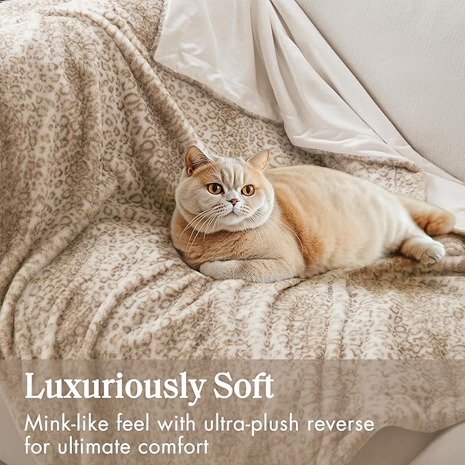 Madison Park Zuri Soft Plush Luxury Oversized Faux Fur Throw Animal Stripes Design, Faux Mink On The Reverse, Modern All Seasons Blanket for Bed, Sofa Couch, Office, Leopard, 60x70