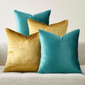 GIGIZAZA Velvet Pillow Covers 16x16,Gold Teal Soft Throw Pillow Covers Set of 4 Square Decorative Modern Pillows Covers for Living Room