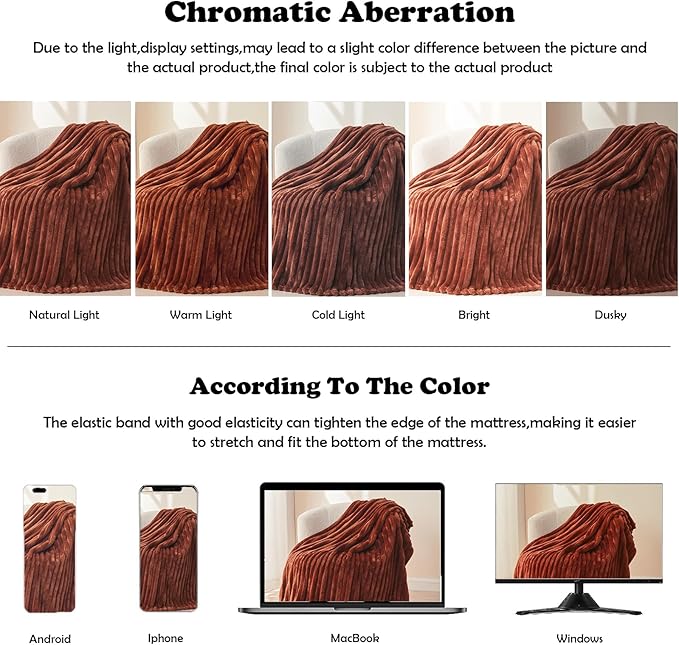 NEWCOSPLAY Super Soft King Blanket Coffee Premium Silky Flannel Fleece 3D Ribbed Jacquard Lightweight Bed Blanket All Season Use (Coffee Ribbed, King(90"x110"))