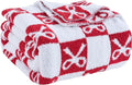 YIRUIO Red Checkered Knit Throw Blanket - with Bow Pattern for Women Daughter, 50x60 Size Ultra Soft Microfiber Reversible,Fluffy Fuzzy Cozy Throw for Bed, Sofa & Couch, Home Decor