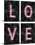 sechars Glam Pink Canvas Wall Art All You Need is Love Sign Decor Fashion Glitter Marble Love Quotes for Girl Women Bedroom Bathroom Valentine's Day Gifts (Black)