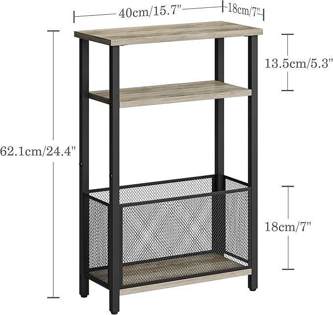 Narrow Side Table with Storage Basket Skinny End Tables for Smalls Spaces 3 Tier Sofa Table Small Nightstand Slim Bedside Table for Living Room Bedroom Oak MLBZ22Q