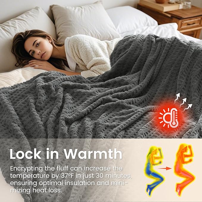David's Home Ultra Soft Fleece Blanket Queen Size for Bed, Plush Shaggy Fluffy 3D Jacquard Waffle Throw for Couch, Warm Lightweight for Fall Winter,Fuzzy Aesthetic Room Decor,90x90 inches,Dark Grey