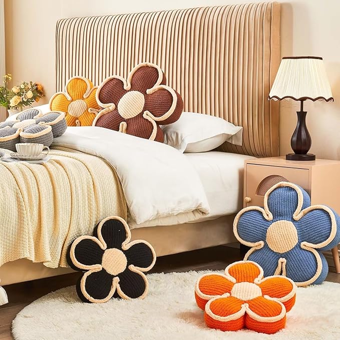 Kcvvcr Soft Flower Shaped Floor Cushion, Decorative Throw Pillow, Cute Seating Cushion, Plush Pillow for Sofa Couch Bed (13.7 Inch, Peach Pink)