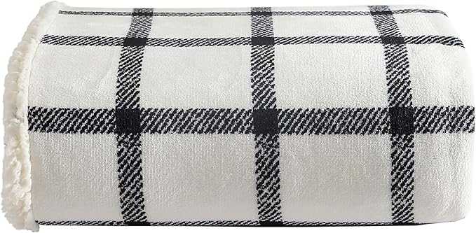 Eddie Bauer - Throw Blanket, Brushed Fleece & Plush Sherpa Bedding, Blanket for Couch & Bed (Bunkhouse Plaid Beige, 50" x 60")