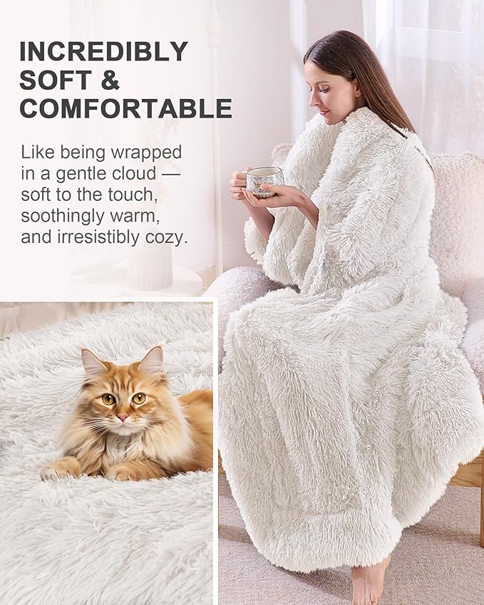 Super Soft Fluffy Fuzzy Faux Fur Sherpa Fleece Blanket Twin Size, Plush Thick Warm Blanket for Bed Couch, College Dorm Essentials Gifts for Girls Boys, Room Decor for Winter, 60" x 80"