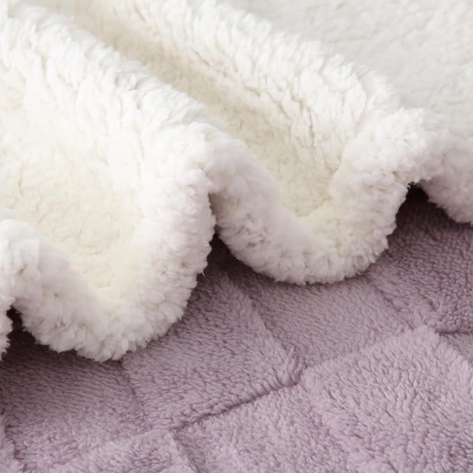 Sherpa Throw Blanket for Couch, Flannel Cozy Soft Thick Blanket for Bed - Fleece, Purple, 60x80 Inches