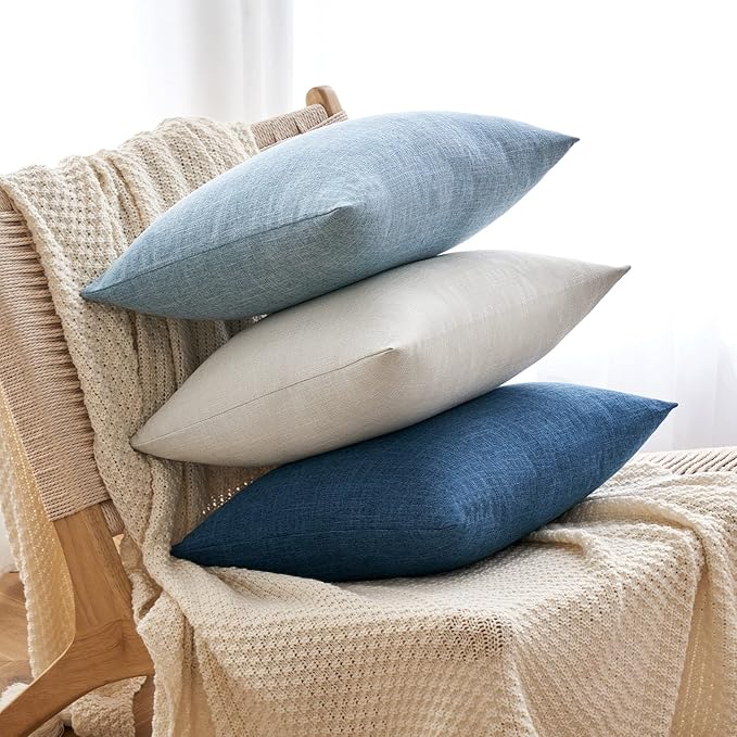 MIULEE Pack of 2 Decorative Linen Burlap Coastal Pillow Covers Farmhouse Accent Pillowcases for Sofa Car Couch Bedroom Living Room Decor 16x16 Inch Blue