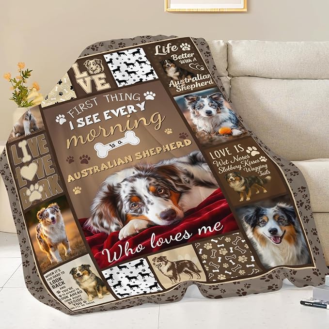 Australian Shepherd Blanket for Girls Women Boys Men Adults Kids Soft Cozy Fleece Aussie Dog Pet Throw Blankets Gifts Warm Flannel Plush Lightweight Decor for Couch Bed Sofa 60"X50"