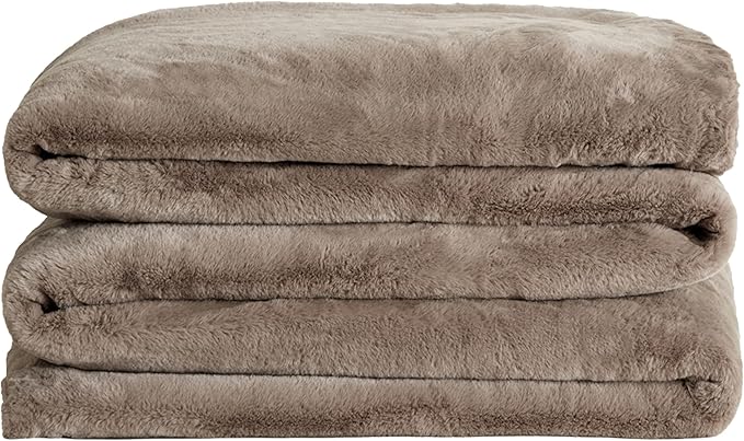 UnHide Cuddle Puddle - Faux Fur Blanket - Oversized, Lightweight, Extra Soft Blanket - Machine Washable - Add a Layer of Softness to Any Bed or Couch - 100” x 100” - Taupe Ducky