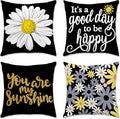 Hexagram Spring Summer Pillow Covers 18x18 Set of 4, Outdoor Floral Daisy Decorative Black Throw Pillow Covers, You are My Sunshine Farmhouse Cushion Case for Couch Sofa Indoor Home Decor(No Insert)