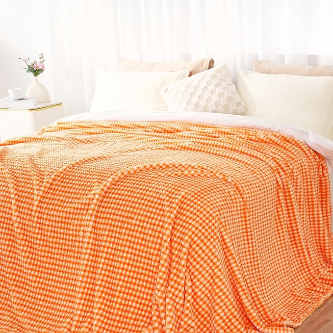 Zyrah Fleece Throws for Couch Super Soft Throw Blanket Lightweight Decorative Fuzzy Cozy Blankets for Sofa Chair Bed (C-Orange, Throw(50"x60"))