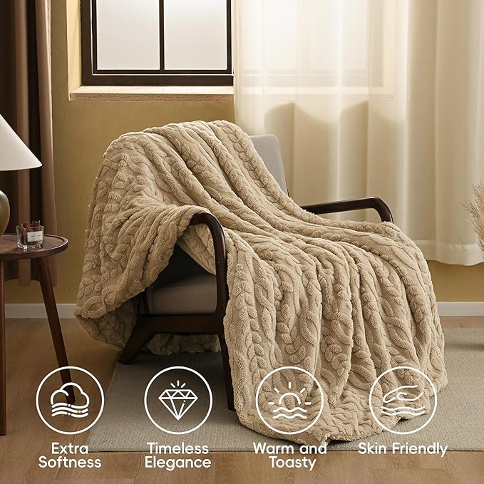 PHF Ultra Soft Sherpa Fleece Blanket King Size 108" x 90", 510GSM Fleece Lightweight Yet Warm Blanket for Winter Bed, No Shedding, No Pilling, Tufted Jacquard for Luxury Home Decor, Khaki