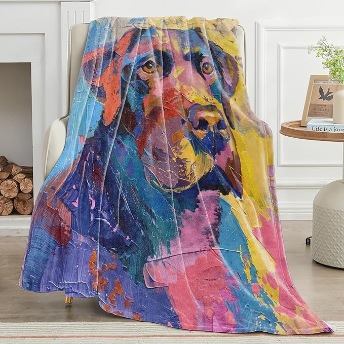 Labrador Retriever Blanket Colorful Abstract Artistic Dog Throw Blankets Lightweight Flannel Puppy Throws for Camping Couch Chair Office Bed Home Decor Gifts for Pet Lover,80x60inch