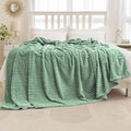 MIULEE Fleece Bed Blanket King Size 90"x108" 300GSM Super Soft Lightweight Plush 3D Striped Jacquard Blanket, Sage Green Warm Cozy Breathable Ribbed Blankets for Couch Sofa