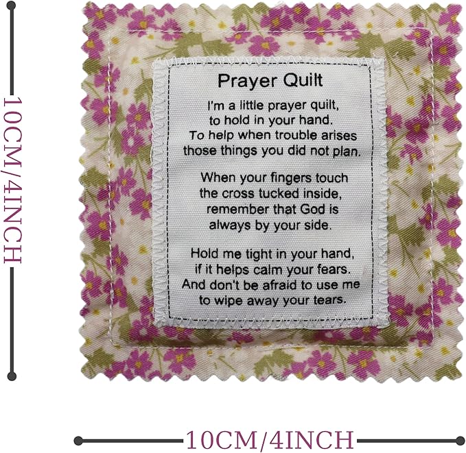 Mini Prayer Quilt with Cross Inside Vintage Pocket Scripture Prayer Quilt Squares Sympathy Christian Gifts for Women Pastor Appreciation Father's Day Graduates Gifts (Purple)