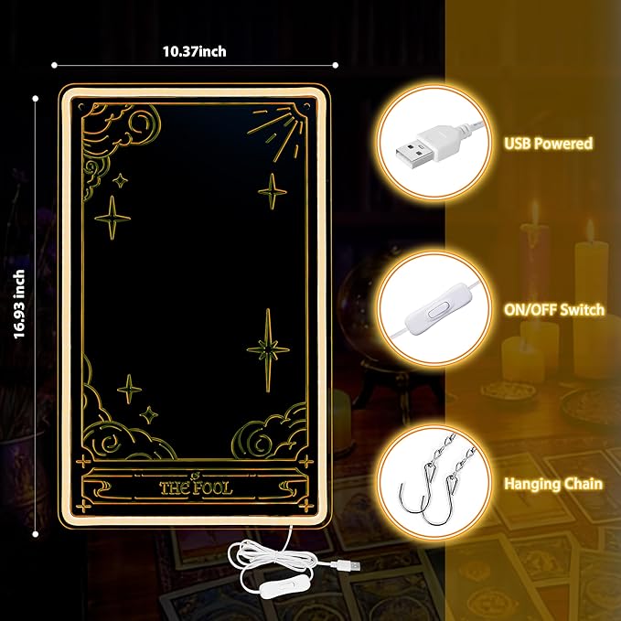 Kavaas Tarot Mirror Neon Sign -Warm White Mystical LED Neon Light for Occult Room Wall Decor, Witchy Art Spiritual Room Decor, Best Gifts for Fortune Teller, Tarot Enthusiast